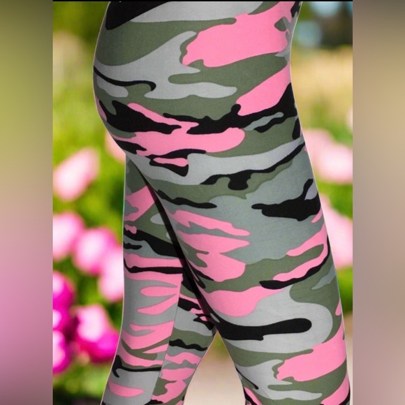 XPlus NEW Womens Pink Camo Camouflage Leggings Soft Yoga Pants - Picture 4 of 8